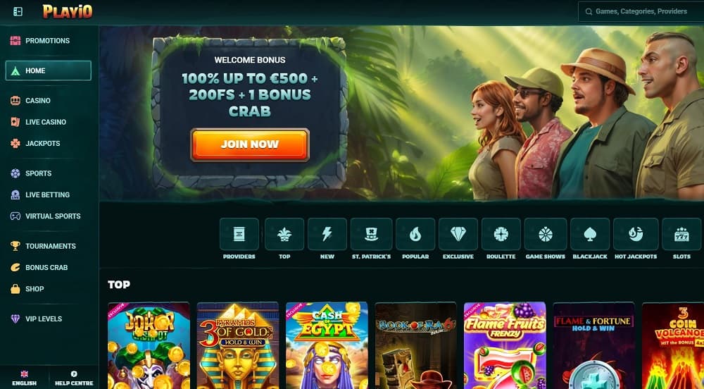 Playio Casino homepage screenshot.