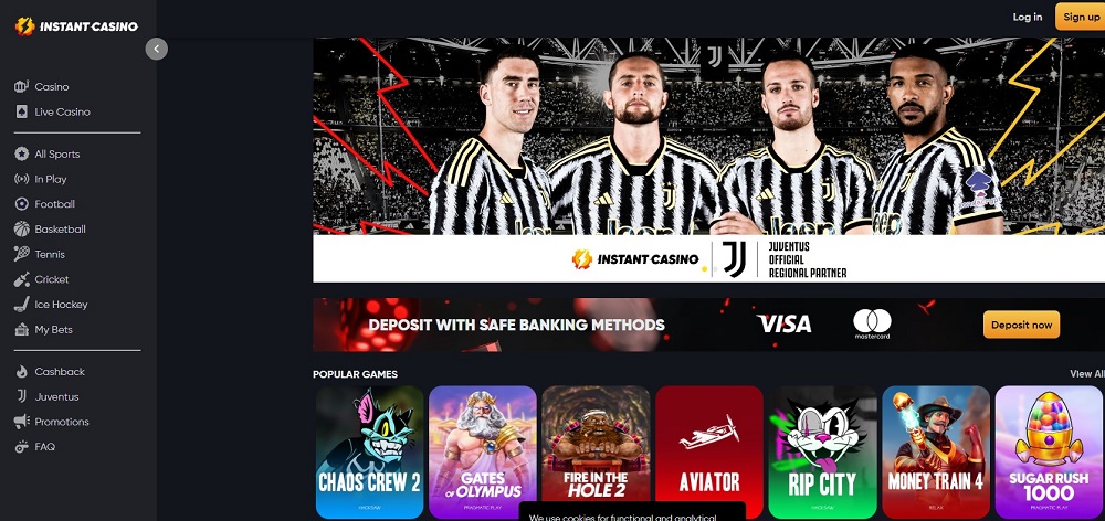Instant Casino homepage screenshot.